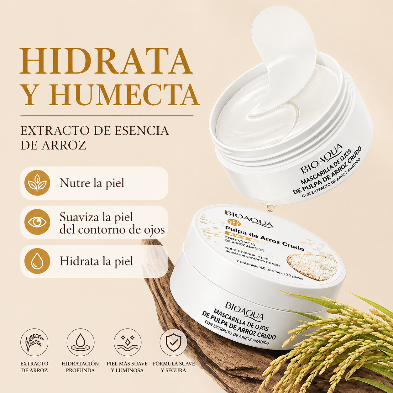 Mascarilla Hidratante de Ojeras con Extracto de Arroz