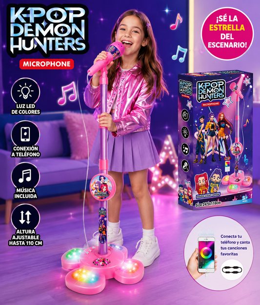 Micrófono Karaoke Infantil K-Pop Demon Hunters Con Luces y Conexión MP3