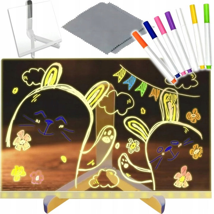 Pizarra mágica led con plumones y accesorios