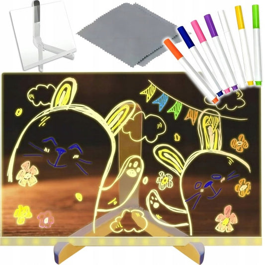 Pizarra mágica led con plumones y accesorios