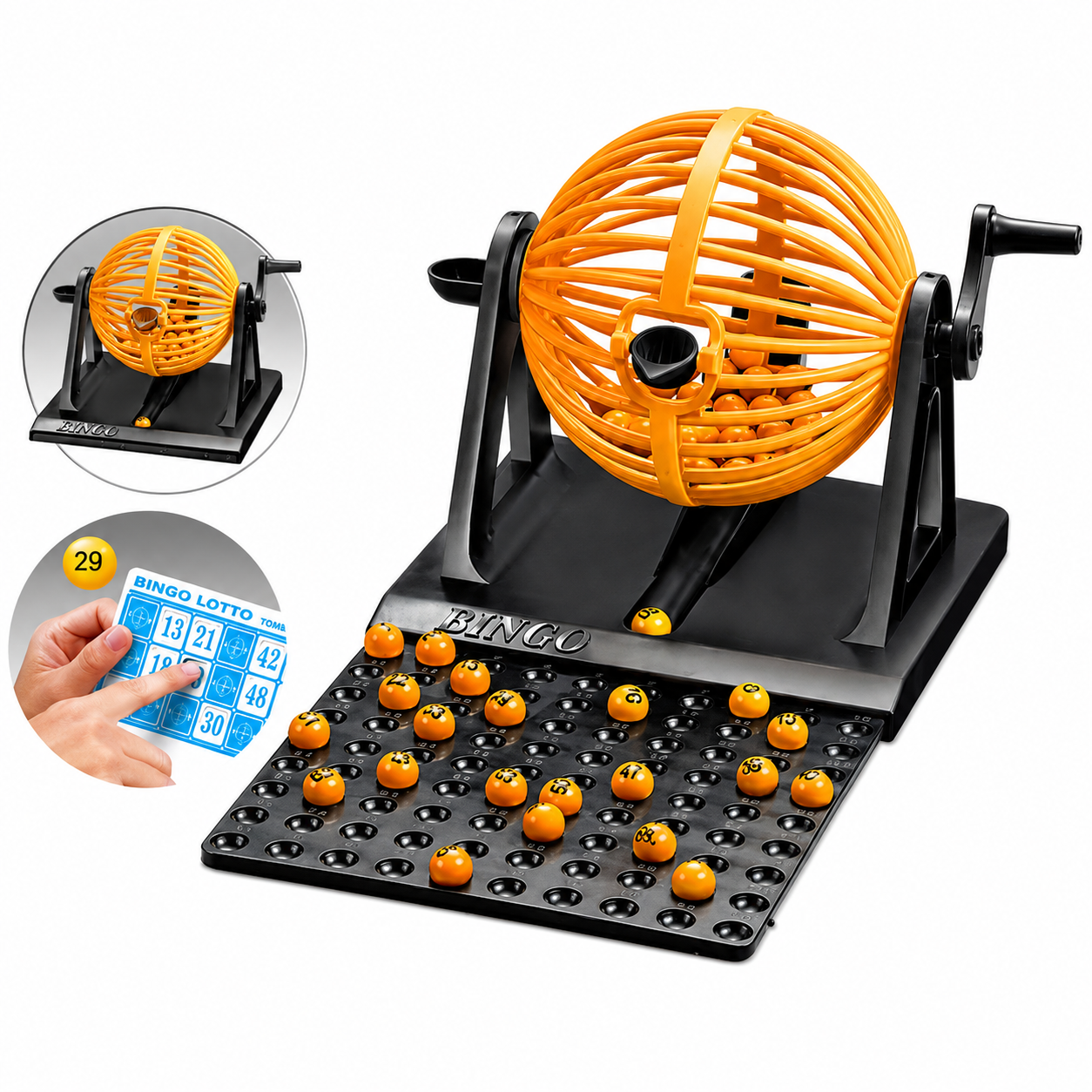 Juego de bingo loto 90 números con tómbola, bolillas y 12 cartones