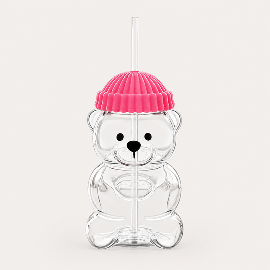Vaso oso viral rosa con sorbete