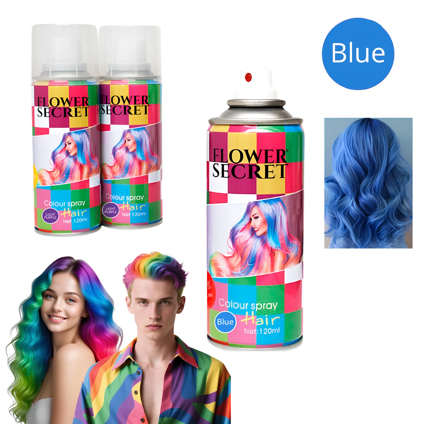 Tinte Spray de cabello lavable azul