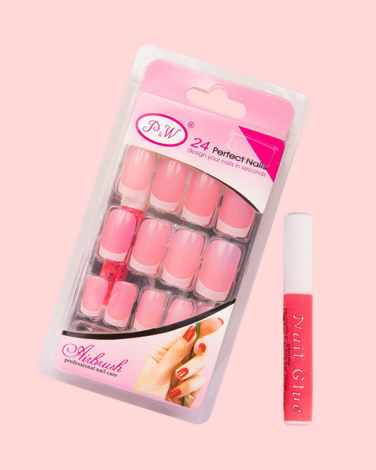 24pcs + pegamento UÑAS POSTIZAS FRANCESAS